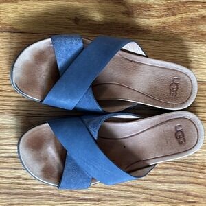 UGG Kari‎ Leather Sandals Criss-cross Navy Blue Women's Size 8.5